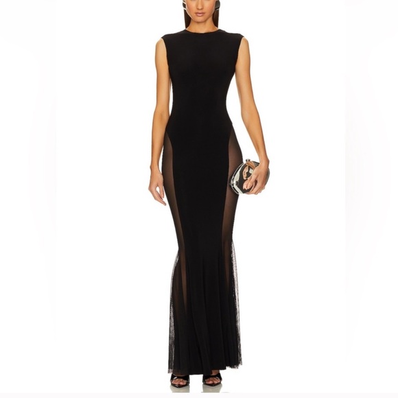 Norma Kamali Black Sleeveless Gown with Sheer Panels - Picture 1 of 9